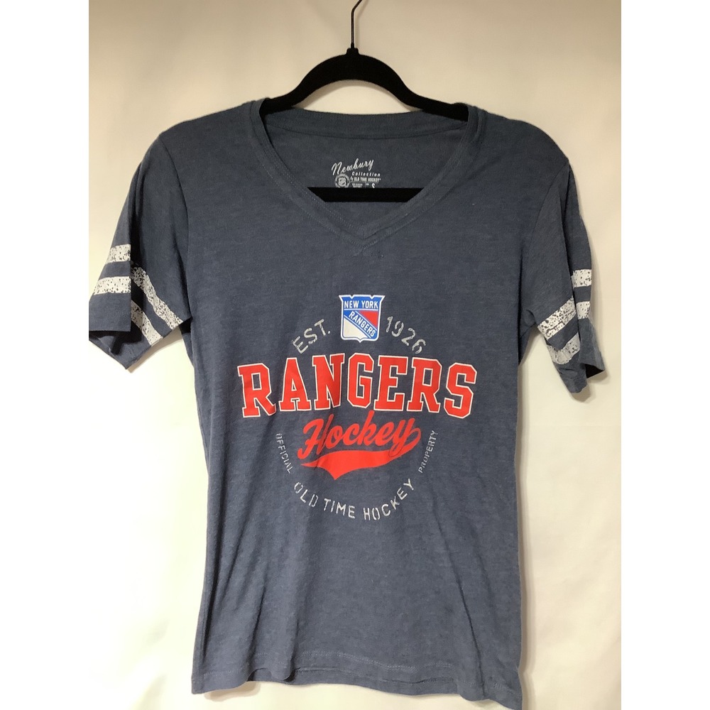 Newbury Collection Women's NY Rangers Hockey T-Shirt V-Neck Striped‎